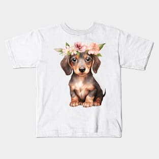 Watercolor Dachshund Dog with Head Wreath Kids T-Shirt